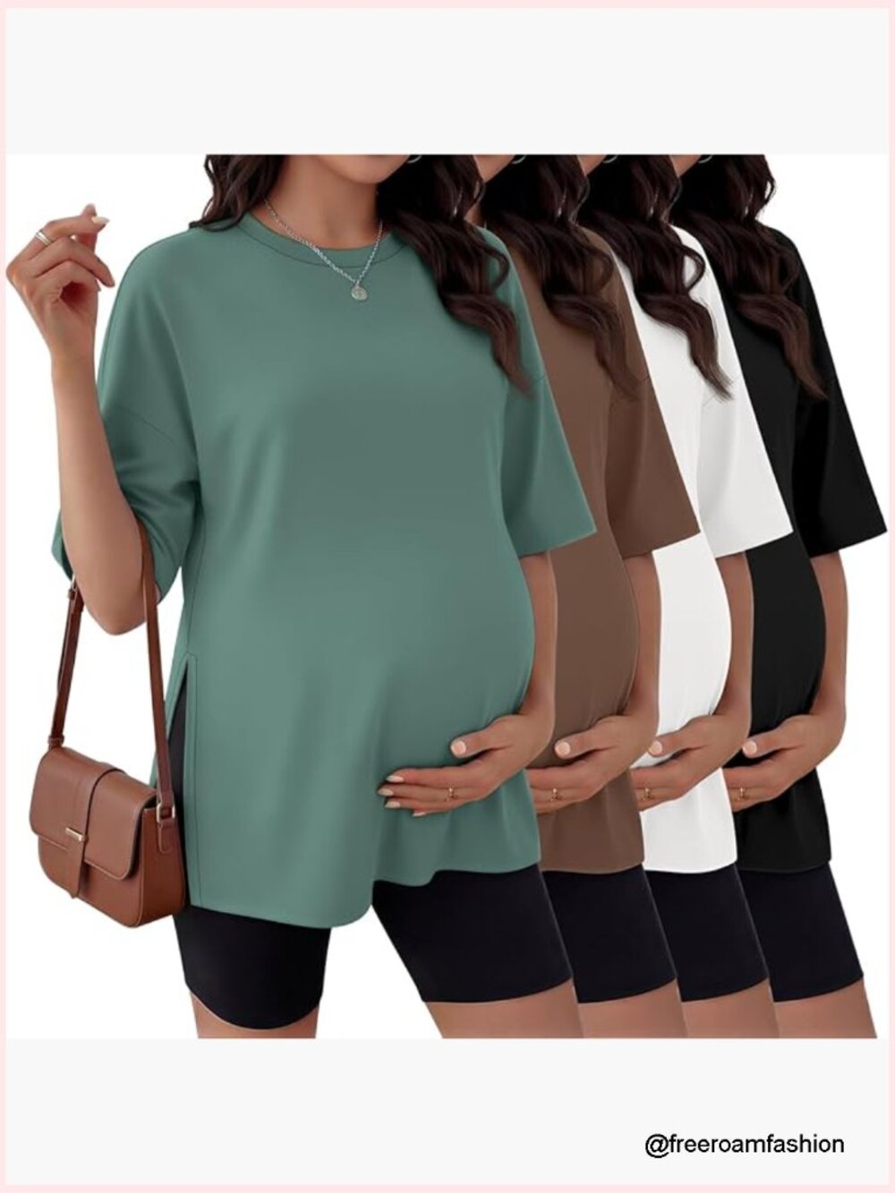 Maternity T-Shirts 4-Pack Split Side Tunic Tops Soft Stretch Fabric
